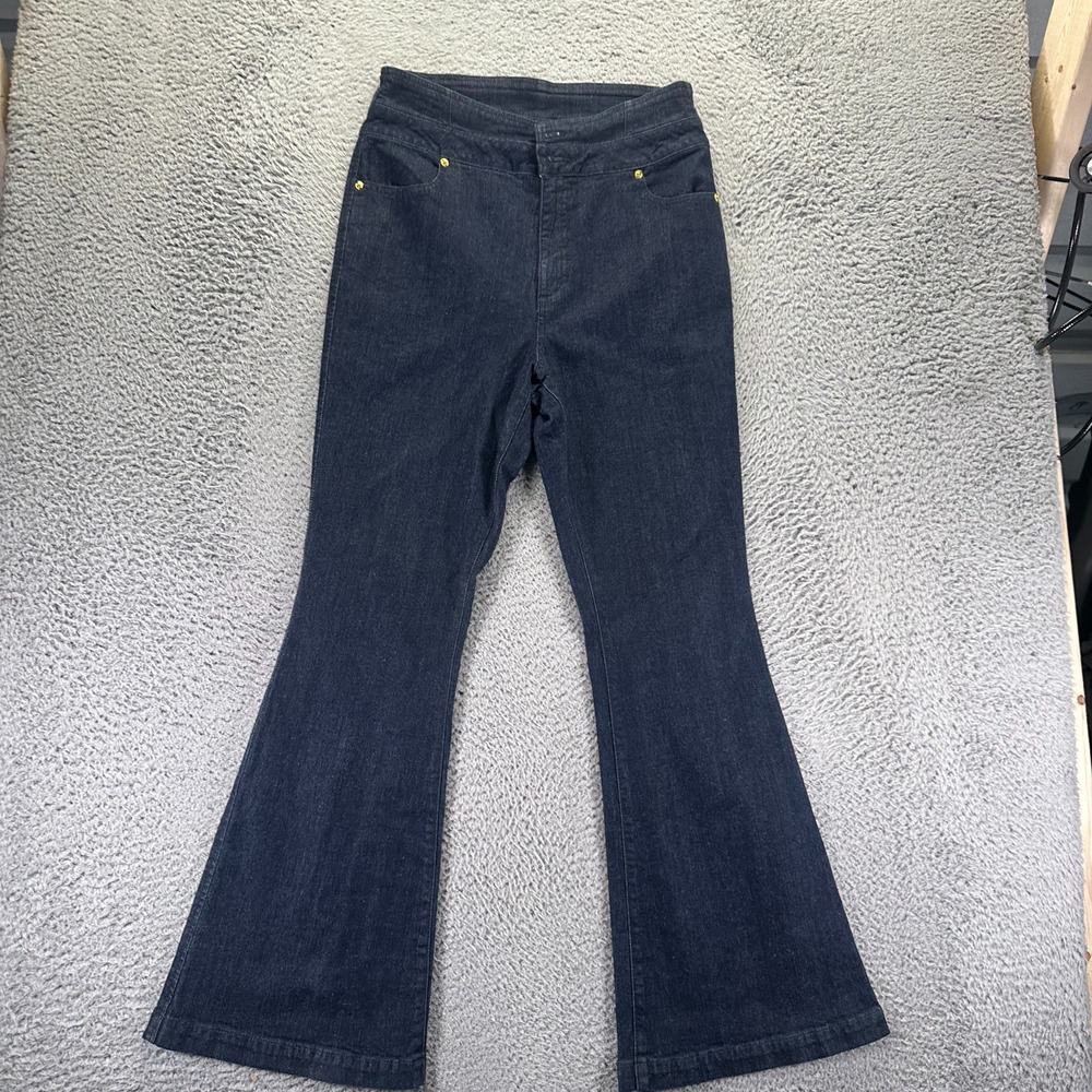 I.N.C. Jeans Womens 12 Blue Cotton Denim Flared Leg Workwear Button-Fly Stretch